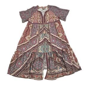 Anthropologie Brown and Orange Tiered Maxi Dress